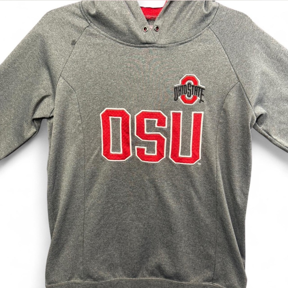 Ohio State Buckeyes Hooded Pullover Sweatshirt Women’s Large  OSU Gray Red Mesh